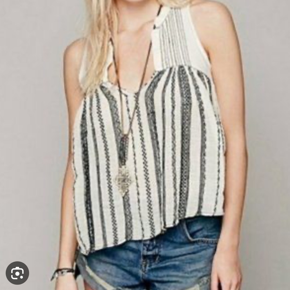 {Free People} Strike It Embroidered Sleeveless Open Back Blouse - Sz M